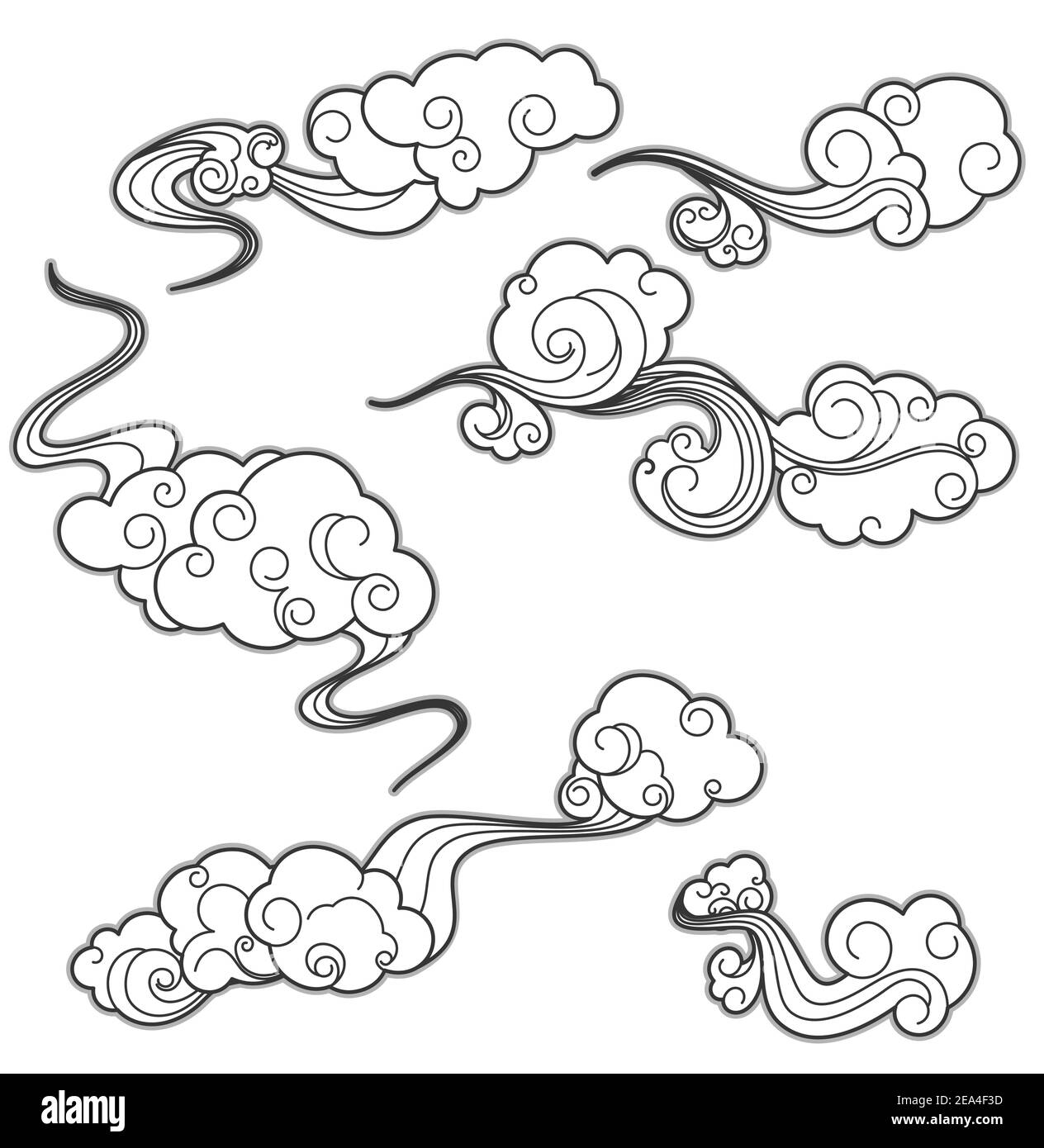 Conjunto de las nubes blancas en el estilo de dibujos animados para diseño Ilustración del Vector