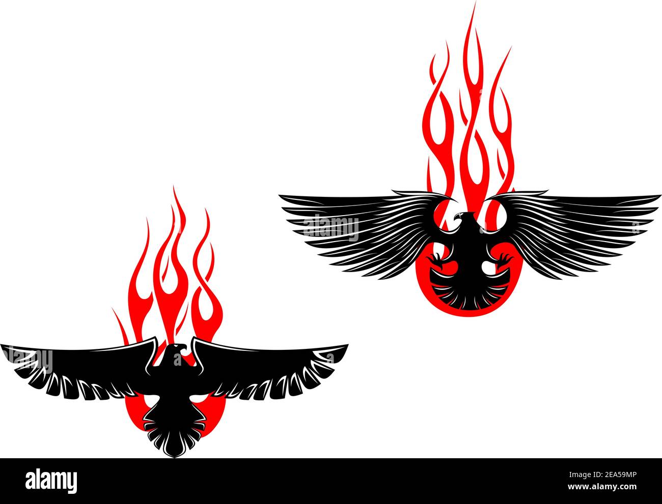 Águilas negras con llamas tribales para diseño de tatuaje Imagen Vector de  stock - Alamy