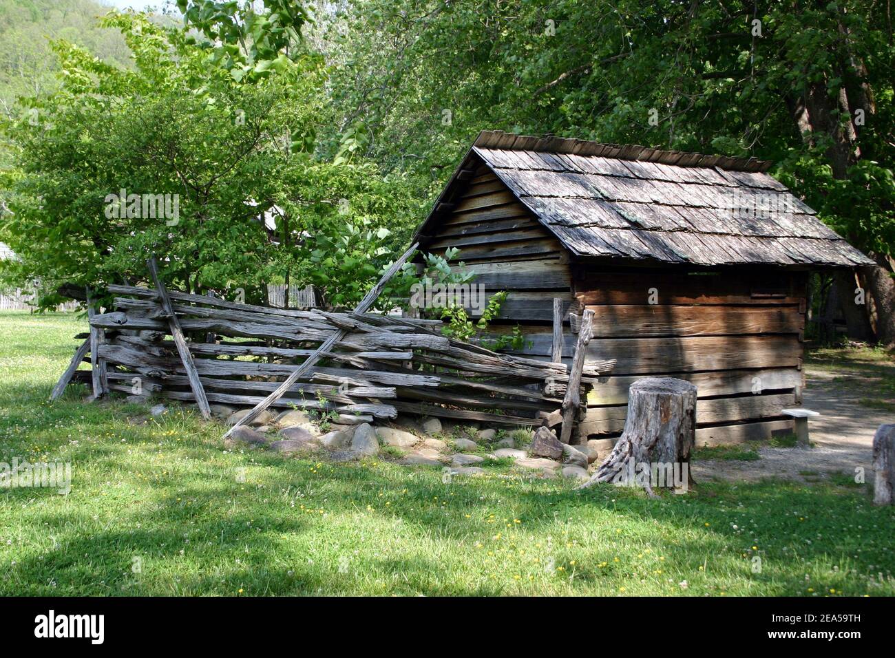 Spring House en Oconaluftee Village – Great Smoky Mountains National Park, Estados Unidos Foto de stock