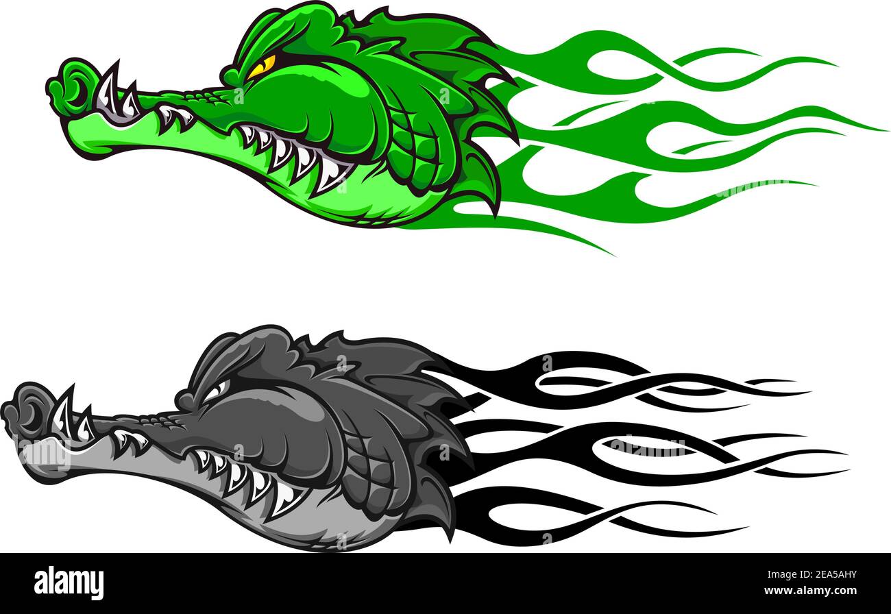 Peligro cocodrilo tatuaje con llamas tribales para diseño de mascota Imagen  Vector de stock - Alamy