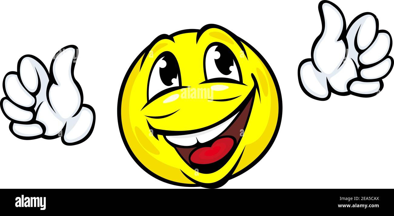Icono de cara feliz con manos en estilo de dibujos animados Imagen Vector  de stock - Alamy