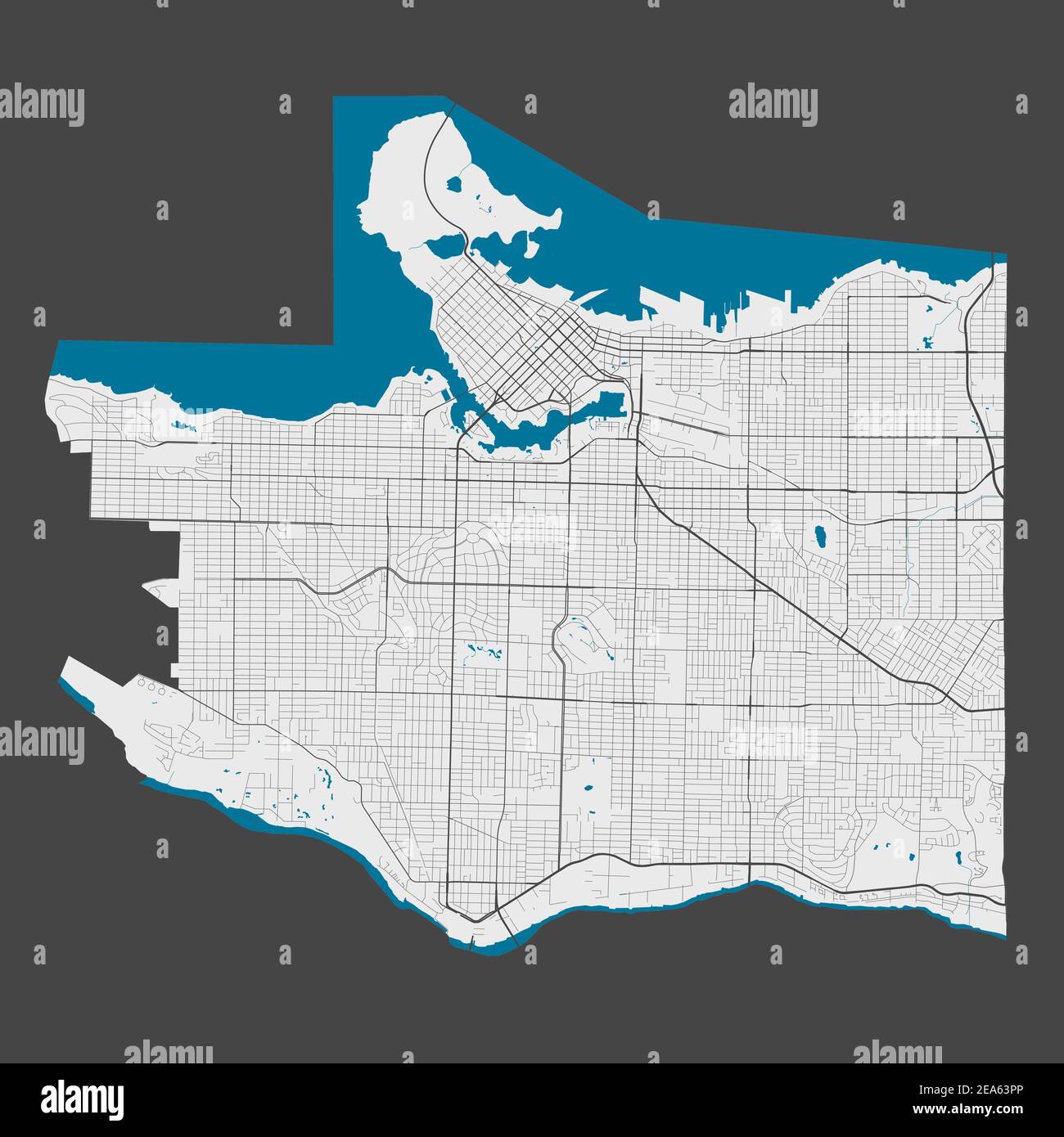 Mapa de Vancouver. Mapa detallado del área administrativa de la ciudad de Vancouver. Panorama urbano. Ilustración vectorial libre de derechos de autor. Mapa con autopistas, St Ilustración del Vector