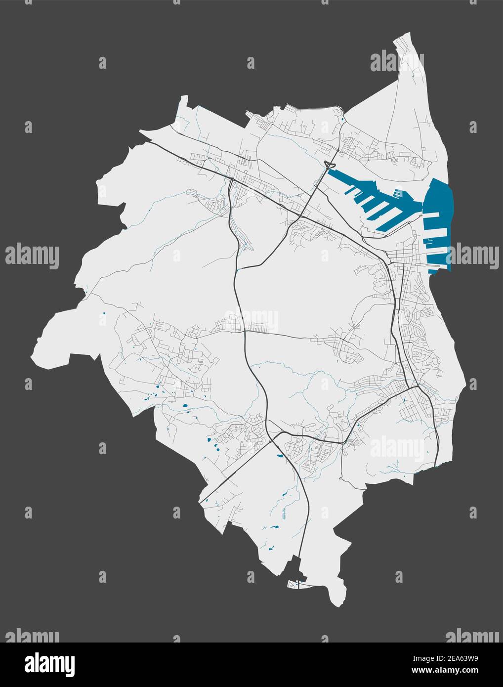 Mapa de Gdynia. Mapa detallado del área administrativa de la ciudad de Gdynia. Panorama urbano. Ilustración vectorial libre de derechos de autor. Mapa con carreteras, calles, Ilustración del Vector