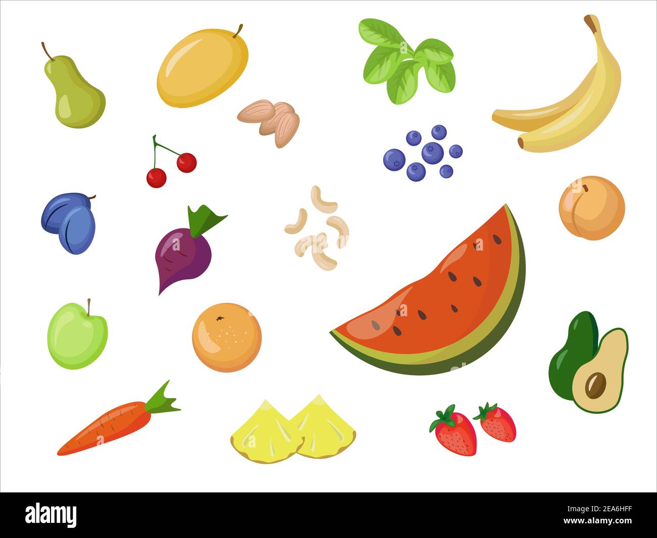 Vector conjunto de frutas y verduras Imagen Vector de stock - Alamy