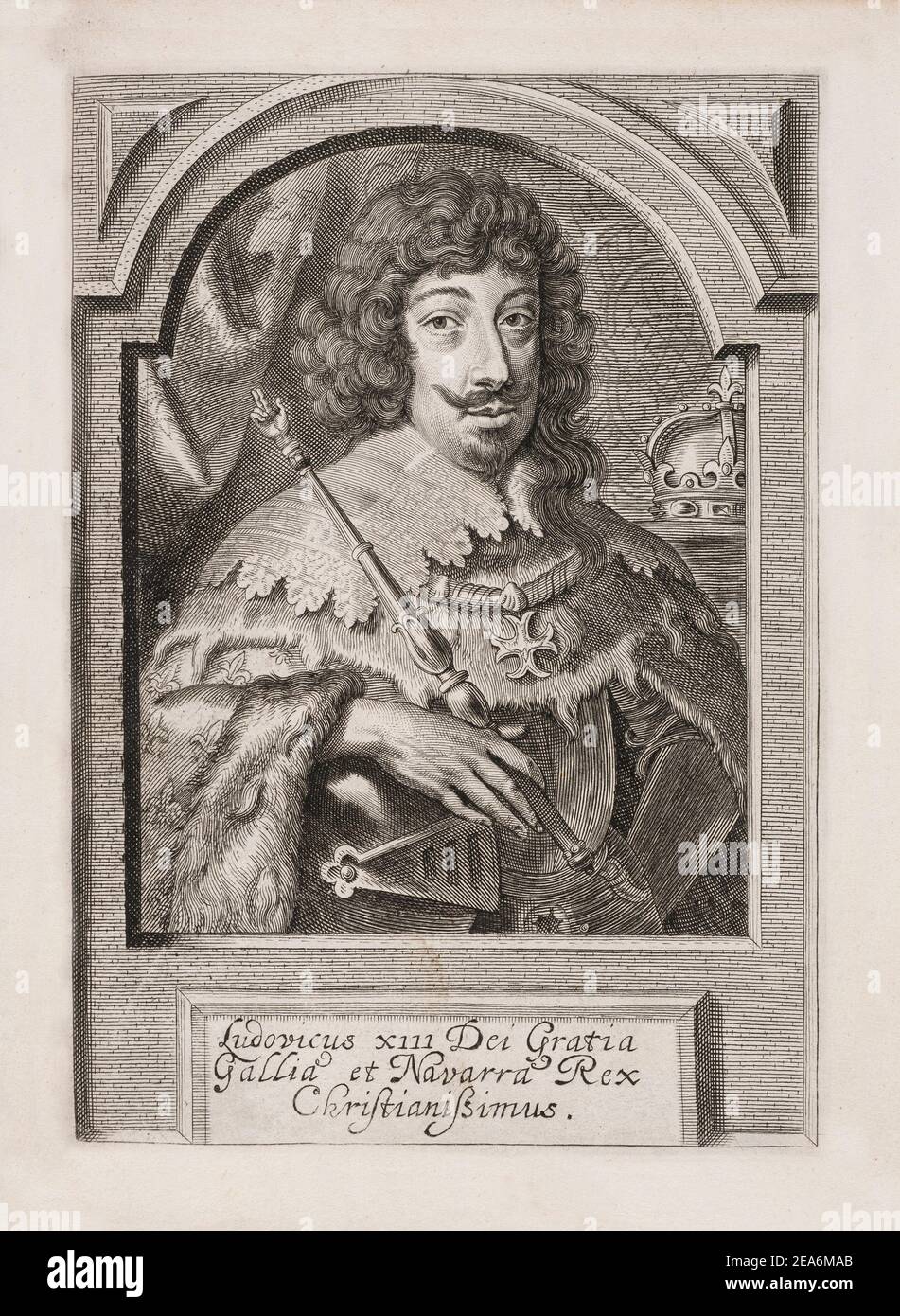 Grabado de Luis XIII (1601 - 1643), rey de Francia desde 1610 a 1643 y rey de Navarra (como Louis II) desde 1610 hasta 1620, cuando la corona de Navarra Foto de stock