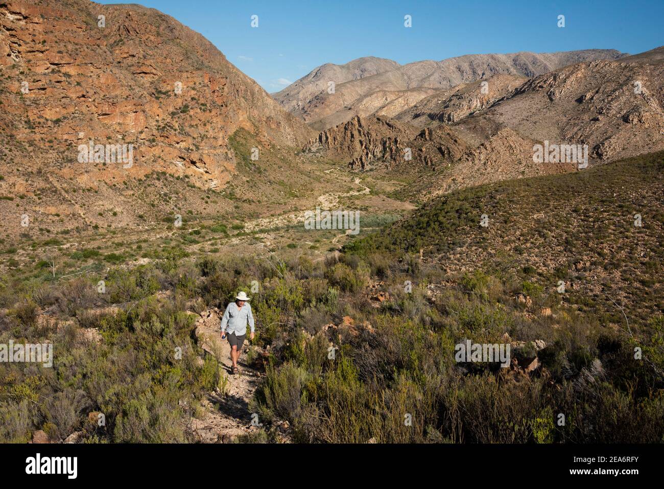 Hiker, Baviaanskloof, Sudáfrica Foto de stock
