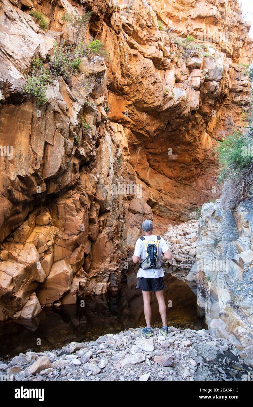 Senderismo por el camino del leopardo, Baviaanskloof, Sudáfrica Foto de stock