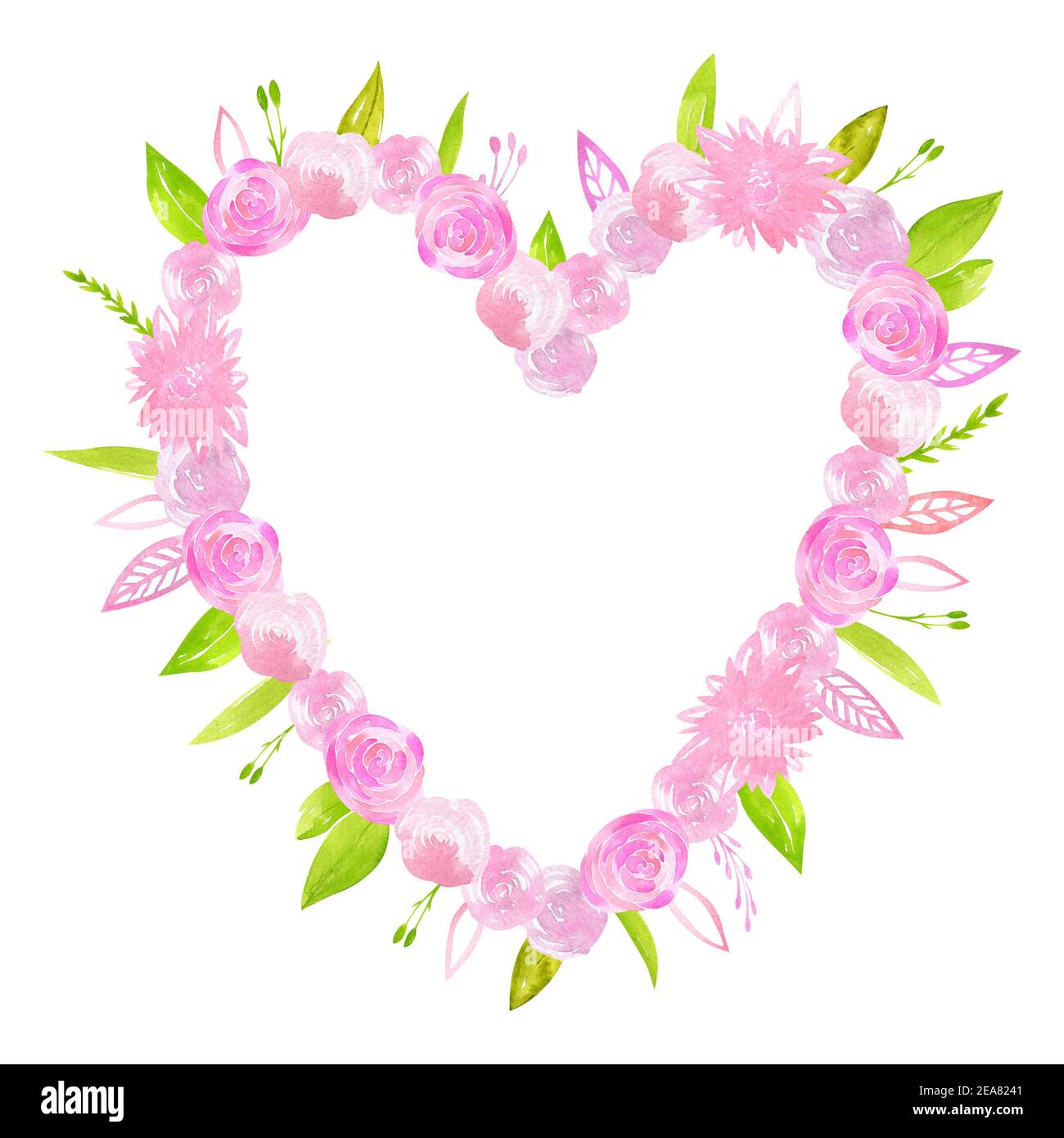 Corona floral rosada. Marco de boda con flores y follaje para postales,  tarjetas, invitaciones Fotografía de stock - Alamy