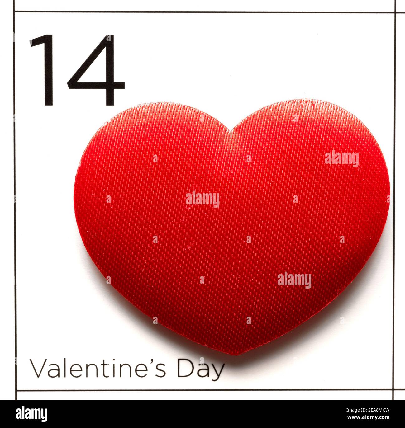 San Valentín día 14 de febrero amor corazón cerrar fecha calendario Foto de stock