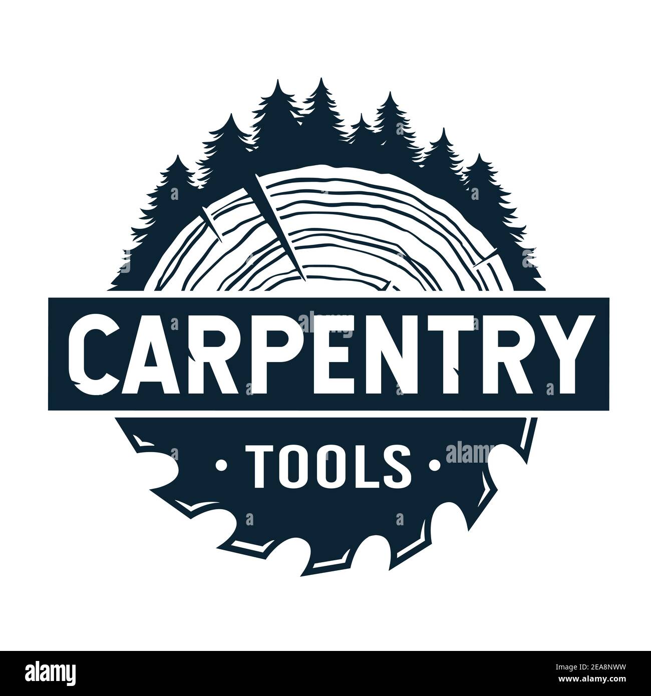Logo de carpintería de madera y sierra para árbol de madera Imagen