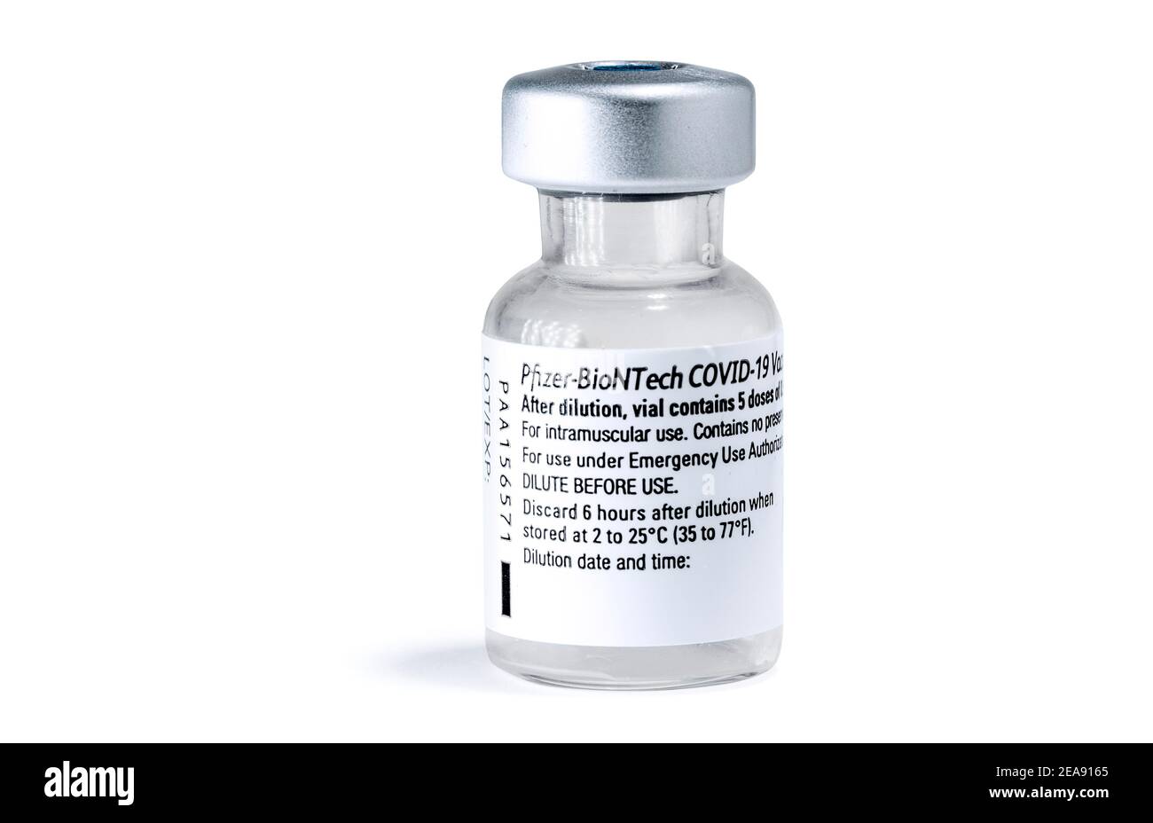 Injektionsflasche des Corona Impfstoffs von Pizer-BioNTech - Symbolbild Foto de stock