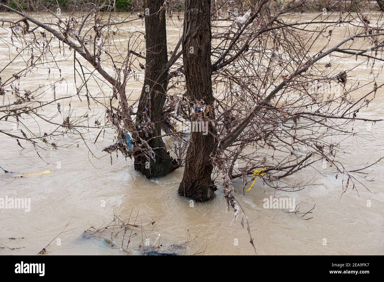 Roma, Italia 03/02/2021: Río Tevere después de la inundación. © Andrea Sabbadini Foto de stock