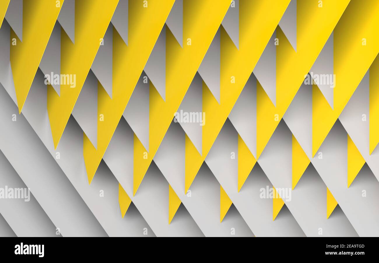 Fondo geométrico abstracto. Patrón de hojas de papel amarillo y blanco entrecruzado. ilustración de renderización 3d Foto de stock