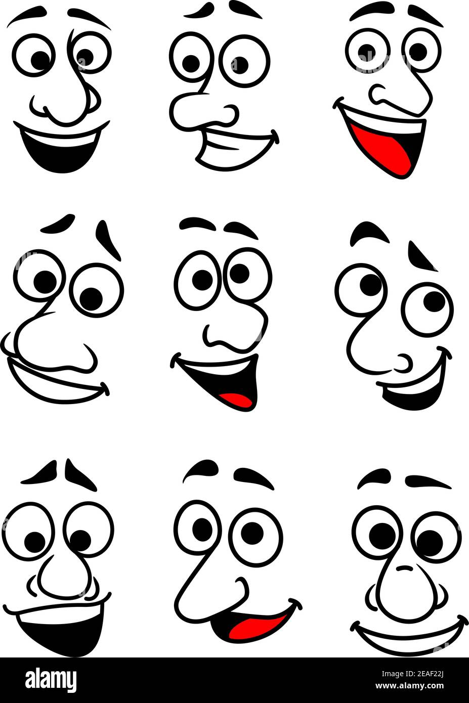 Conjunto de caras cómicas graciosas en estilo de dibujos animados para el  diseño Imagen Vector de stock - Alamy