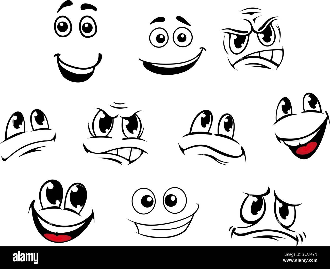 Caras de dibujos animados con diferentes emociones para los cómics Imagen Vector de stock - Alamy Caras de dibujos animados con diferentes emociones para los cómics Imagen Vector de stock - Alamy