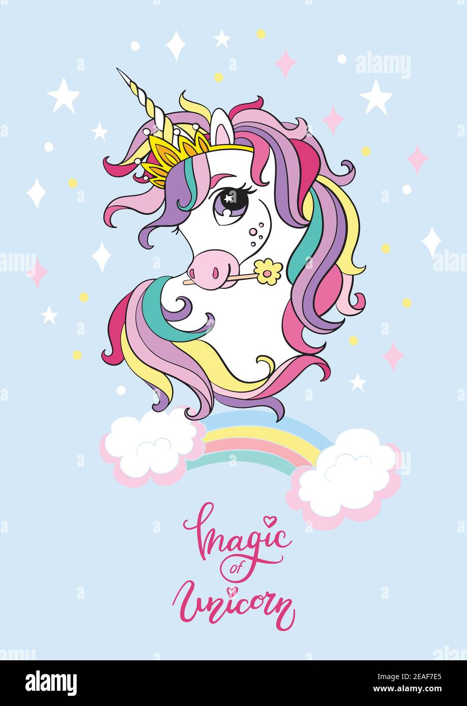 Lindo dibujo animado soñando unicornio con arco iris. Ilustración vectorial aislada sobre fondo azul. Cumpleaños, concepto de fiesta. Para pegatinas, bordados, diseño Imagen Vector de stock - Alamy Lindo dibujo animado soñando unicornio con arco iris. Ilustración vectorial aislada sobre fondo azul. Cumpleaños, concepto de fiesta. Para pegatinas, bordados, diseño Imagen Vector de stock - Alamy