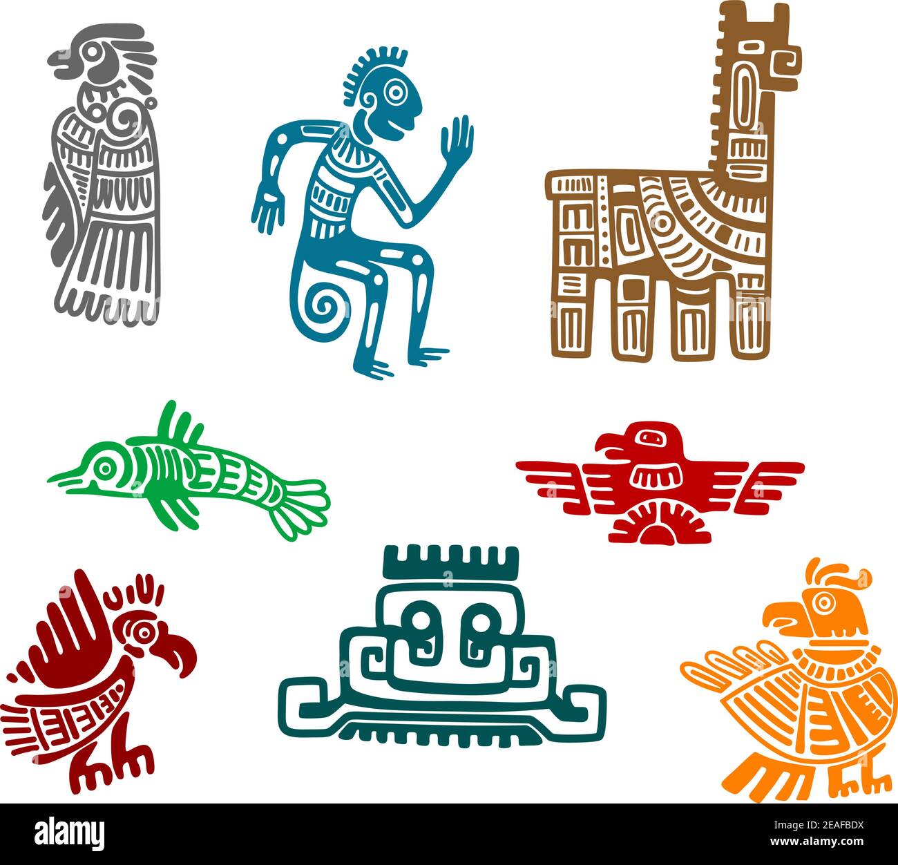 Los aztecas y mayas dibujo antiguo arte aislado sobre fondo blanco Imagen  Vector de stock - Alamy