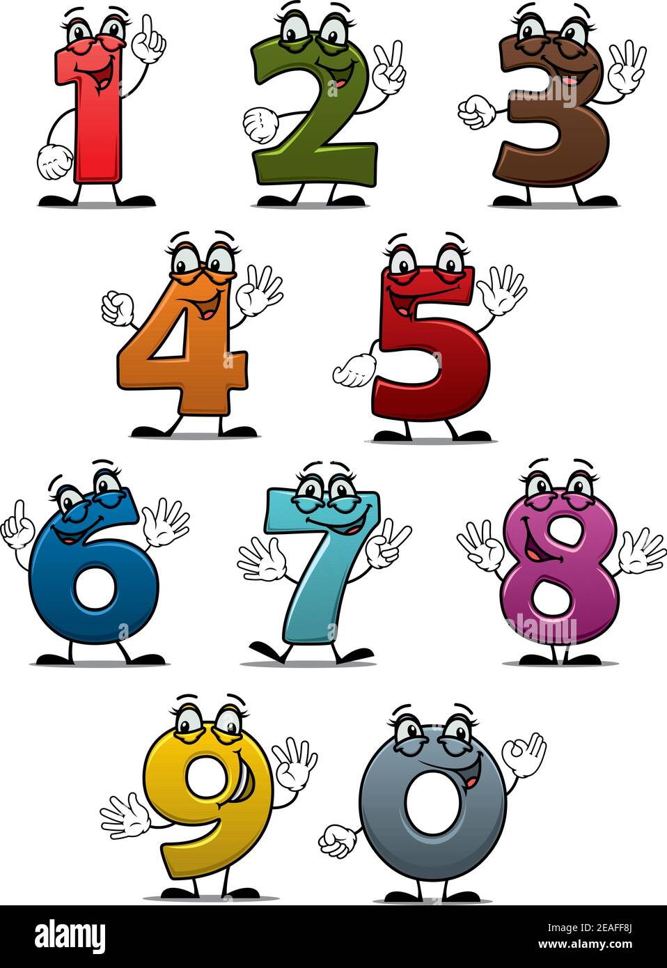 Dibujos animados divertidos números y dígitos establecidos para la  educación u otro diseño Imagen Vector de stock - Alamy