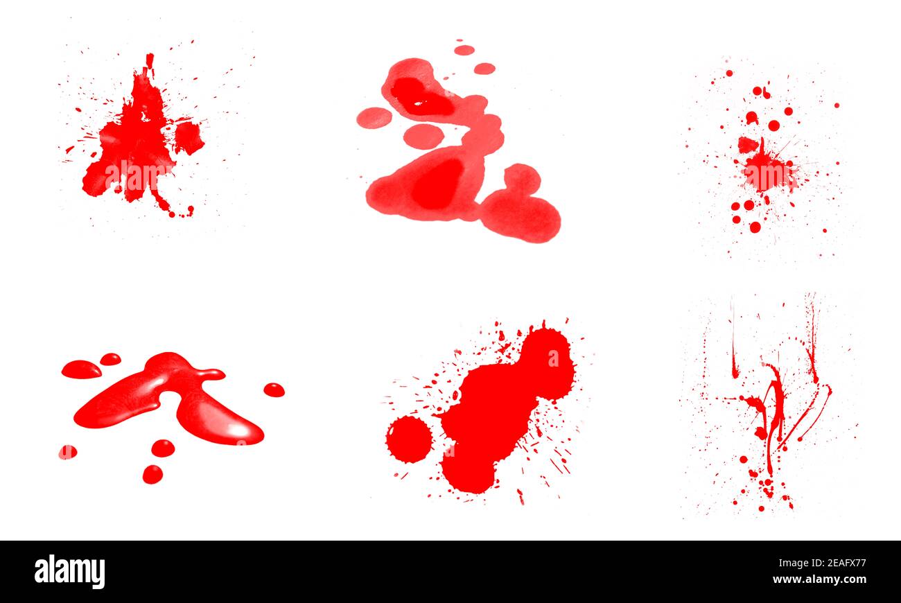 Resumen conjunto de salpicaduras de sangre roja, manchas y gotas