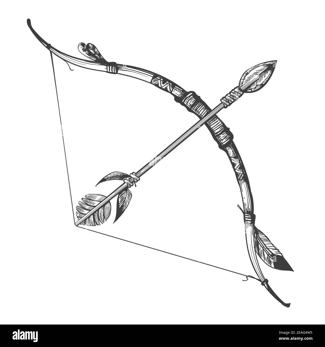 Arco y flecha dibujo a mano Vector Ilustración aislado en blanco Ilustración del Vector