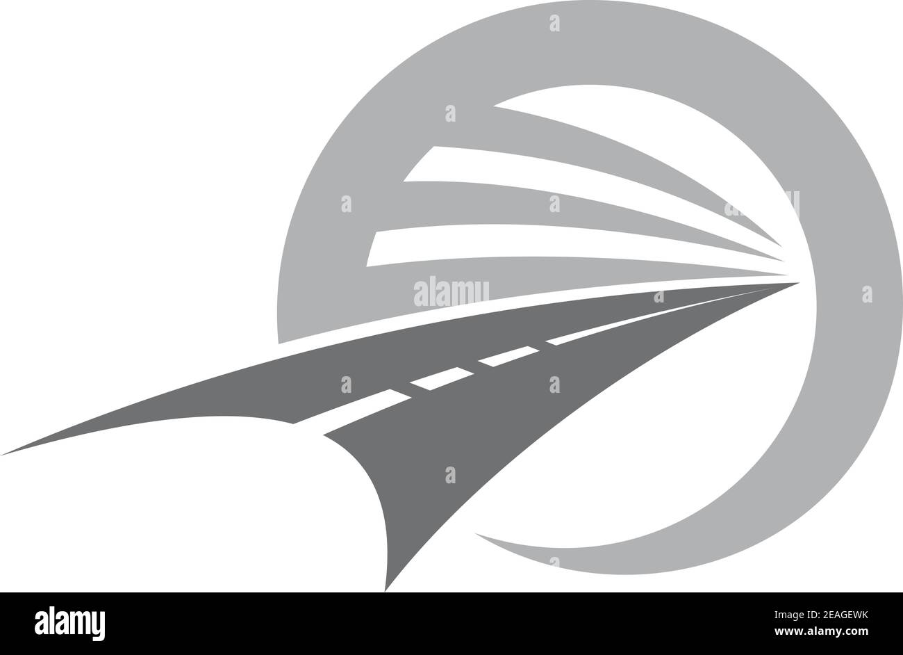 Carretera estilizada con marcas centrales desapareciendo hasta el infinito o un punto de fuga dentro de un círculo que representa el viaje por carretera y el transporte, icono de vector en s. Ilustración del Vector