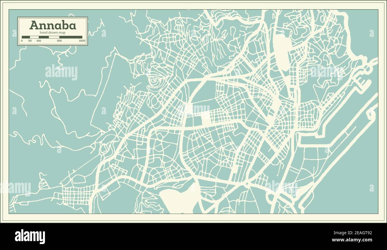 Annaba Algeria Mapa de la ciudad en estilo retro. Mapa de contorno. Ilustración vectorial. Ilustración del Vector