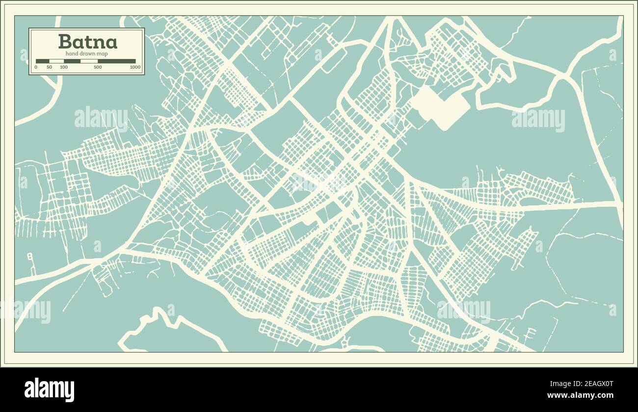 Mapa de la ciudad de Batna Argelia en estilo retro. Mapa de contorno. Ilustración vectorial. Ilustración del Vector