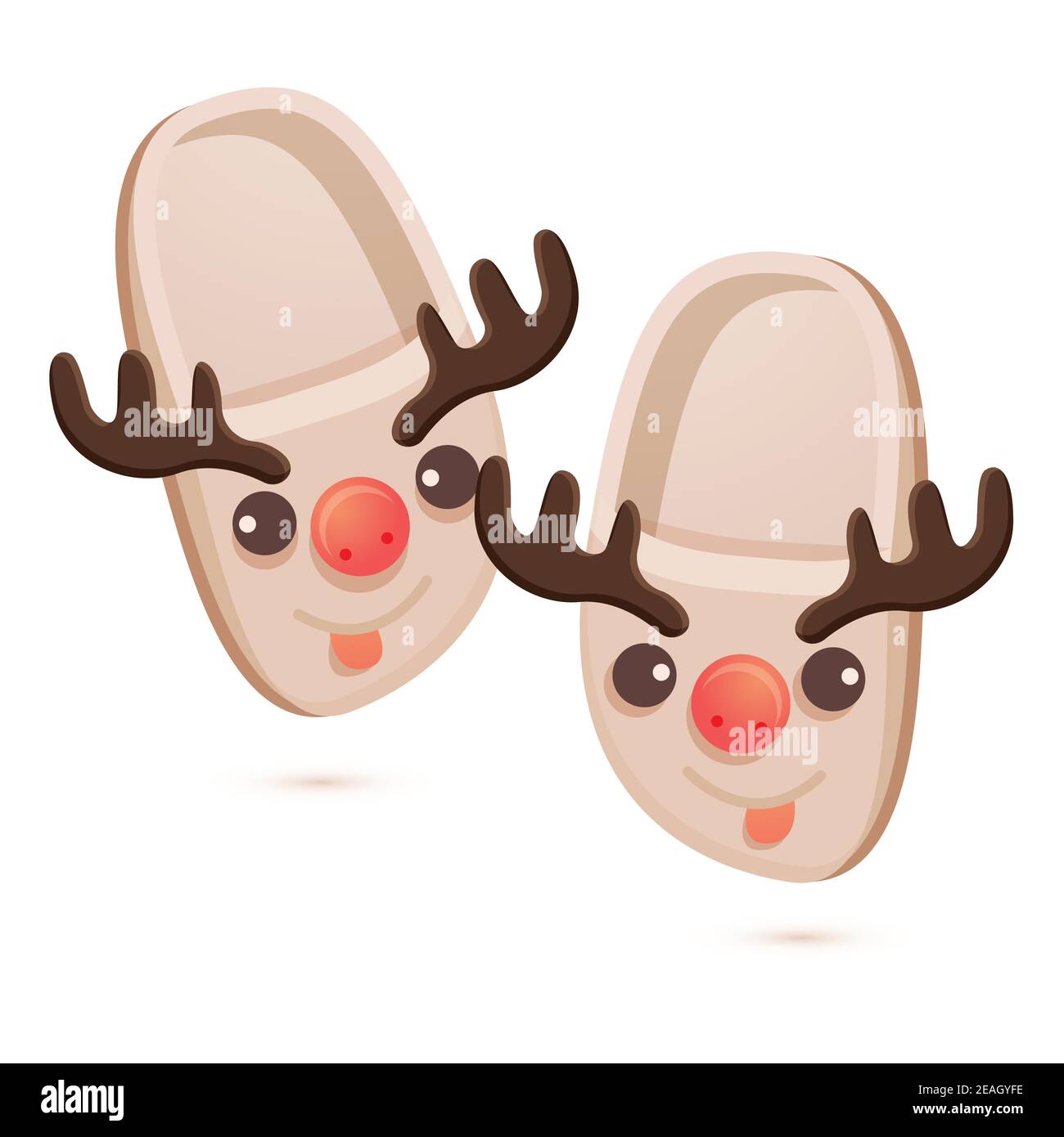 Pareja de Navidad de las Zapatillas de la casa de los niños de la yute en la forma de un ciervo aislado en blanco. Ilustración vectorial. Zapatillas iconos. Zapatos para el hogar. Ilustración del Vector