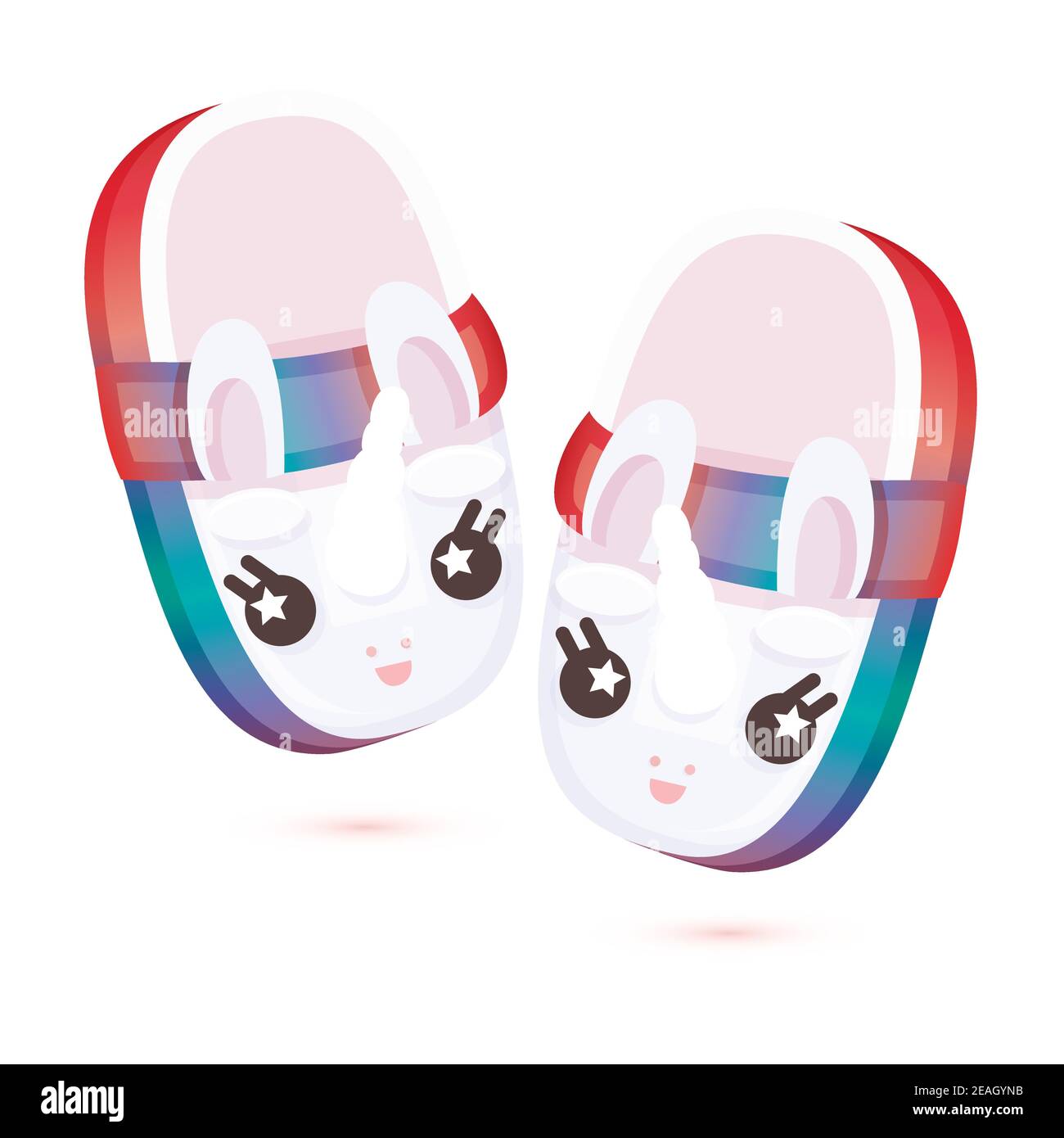 Par de Zapatillas para niños con yute en el hogar en forma de unicornio aislado en blanco. Ilustración vectorial. Zapatillas iconos. Zapatos para el hogar. Ilustración del Vector