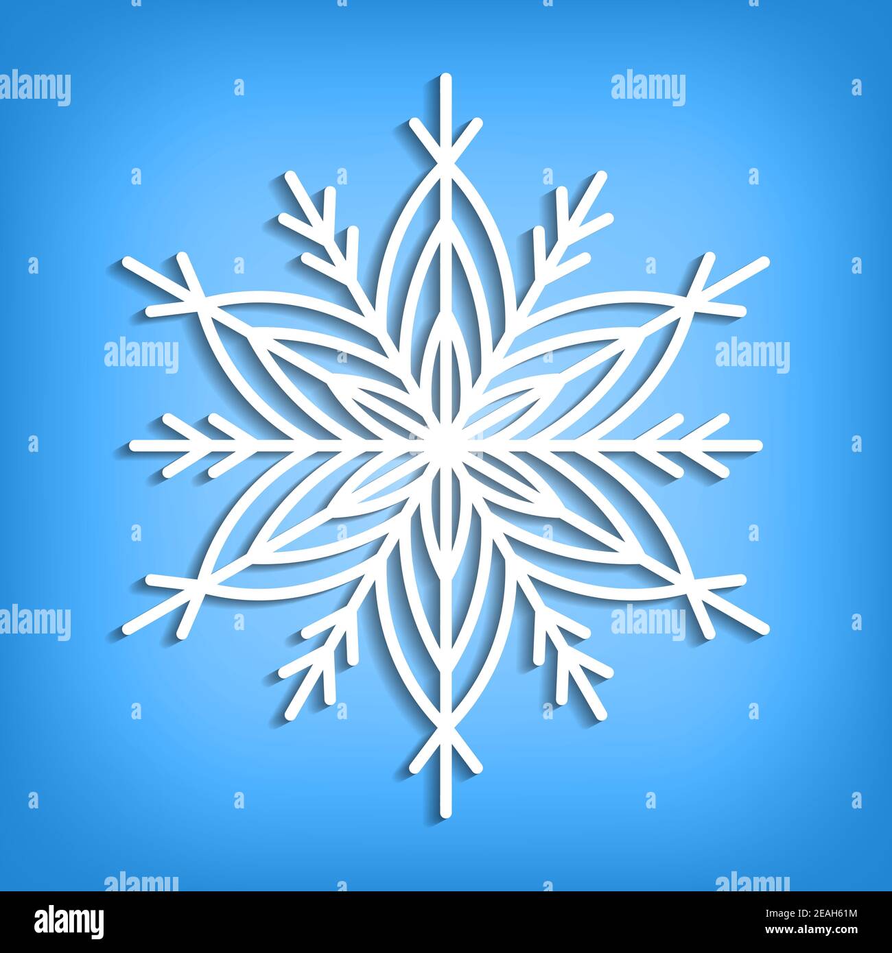Plantilla blanca de copo de nieve con sombra sobre fondo azul. Icono de  copos de nieve aislados. Forma de papel vacía. Dibujo plano de dibujos  animados de invierno. Geométrico Imagen Vector de