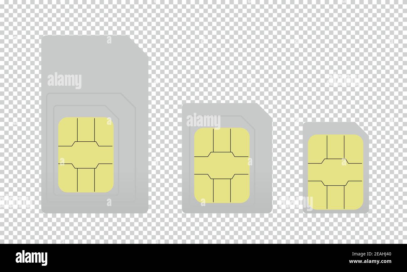 Tarjetas SIM móviles de diferentes tamaños - Ilustraciones vectoriales - aislado Sobre fondo transparente Ilustración del Vector