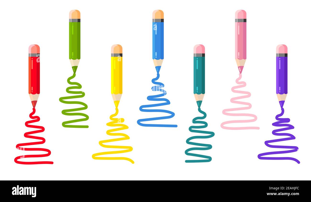 Lápices de colores para niños para dibujar en estilo plano. Vector icono de  lápiz diferente. Vector aislado sobre fondo blanco Imagen Vector de stock -  Alamy