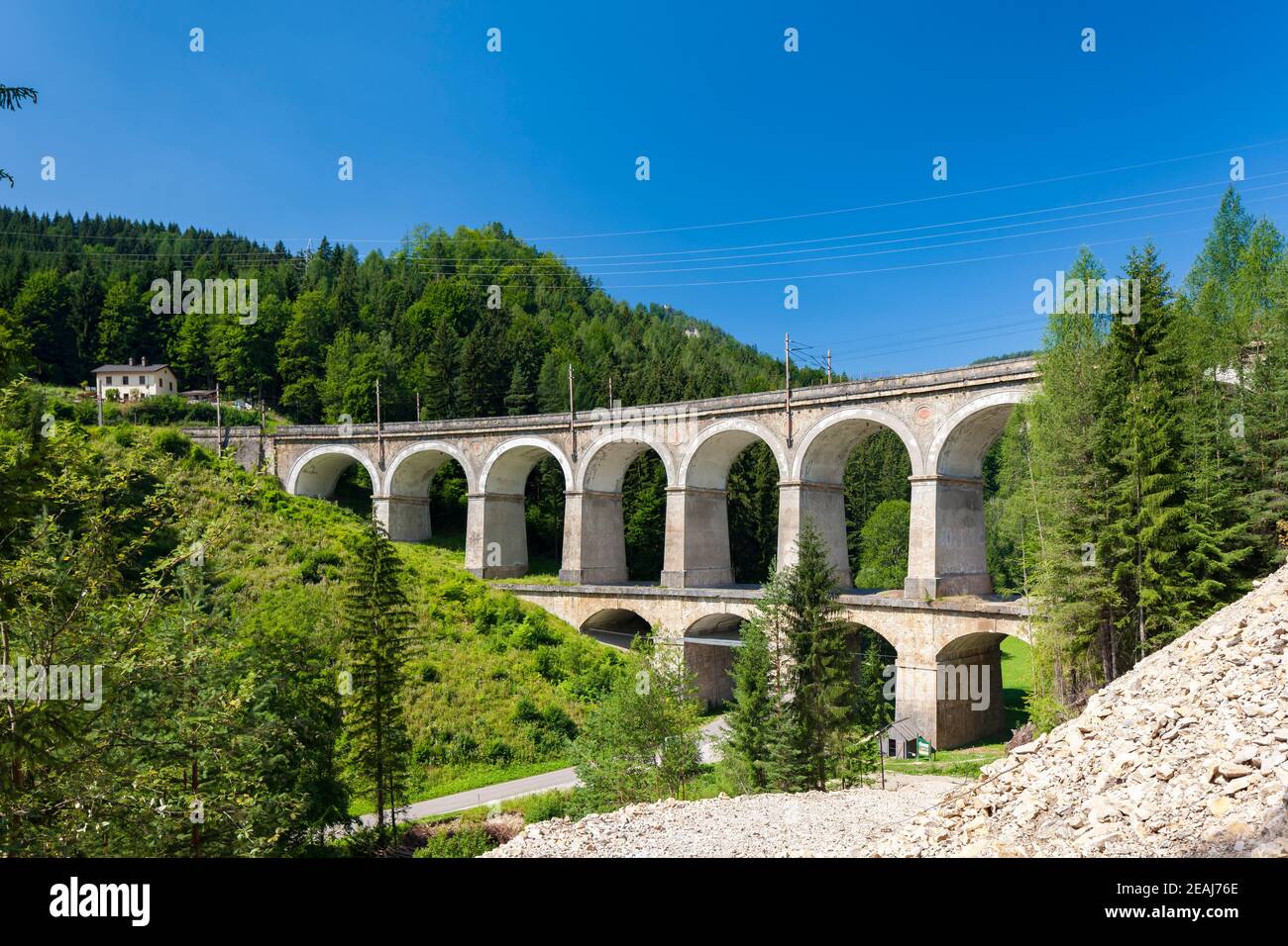 Viaducto ferroviario, Semmering Bahn, Patrimonio de la Humanidad de la unesco, Baja Austria Foto de stock