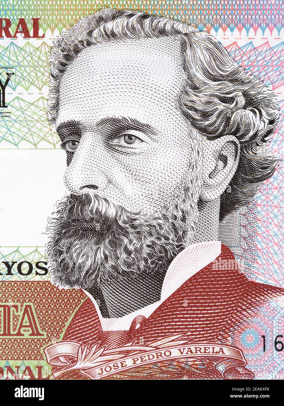 José Pedro Varela un retrato de dinero uruguayo Foto de stock