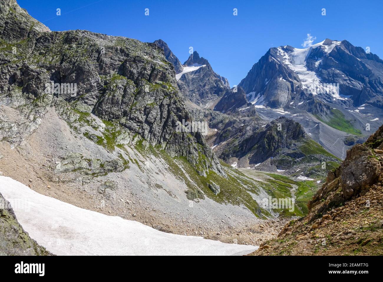 Grande Casse paisaje glaciar alpino en los alpes franceses. Foto de stock