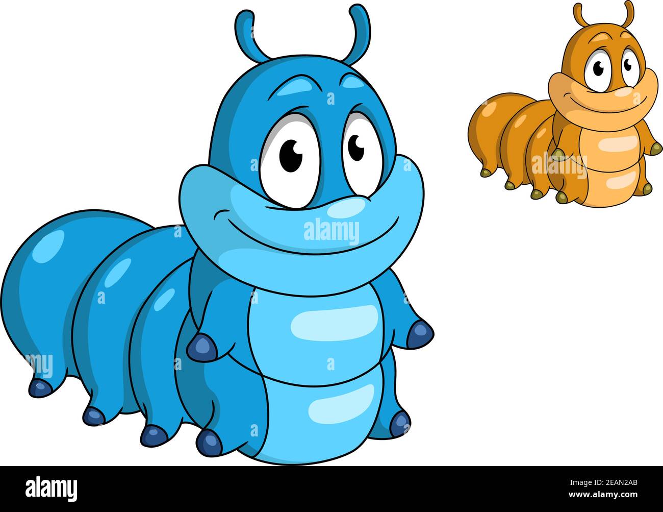 Personaje de insecto de oruga de dibujos animados. Animales de color azul y  beige para el diseño, como la ilustración de los niños y la vida silvestre  Imagen Vector de stock -