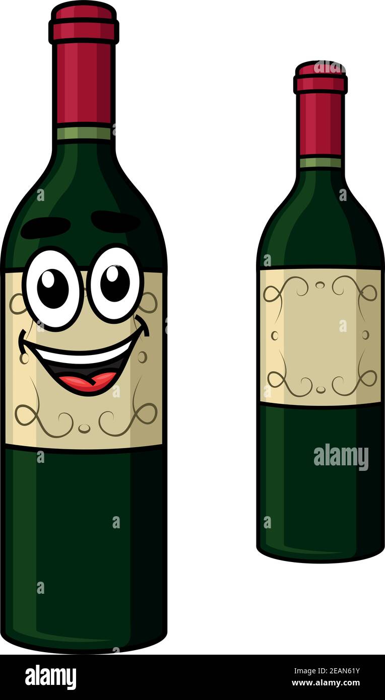 Botella de vino de dibujos animados con una cara sonriente feliz aislada  blanco para la industria de las bodegas o el diseño de bebidas Imagen  Vector de stock - Alamy