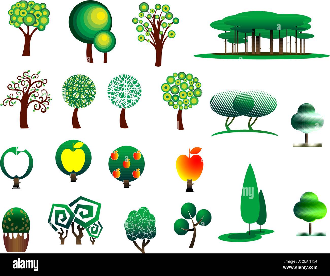 Abstracto estilo dibujos animados iconos de árbol aislados sobre fondo de  color blanco, adecuado para la ecología, el medio ambiente y el bio diseño  Imagen Vector de stock - Alamy