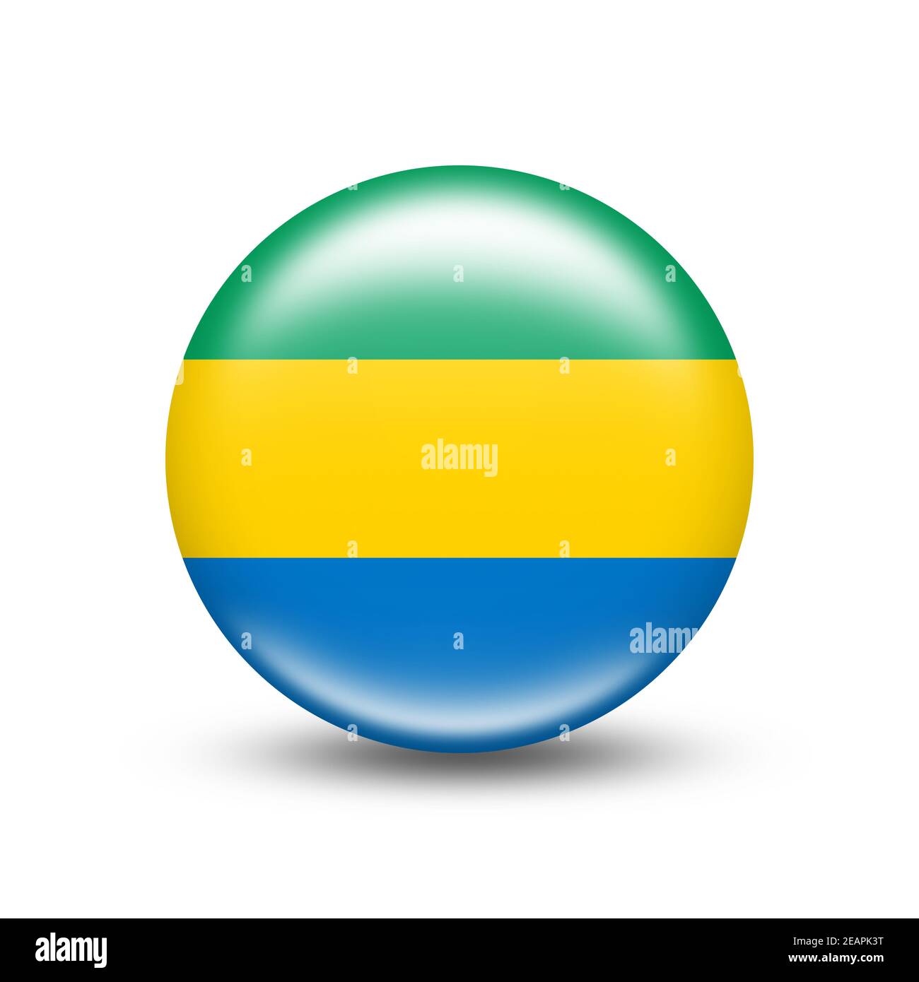 Gabón país bandera en esfera con sombra blanca Foto de stock
