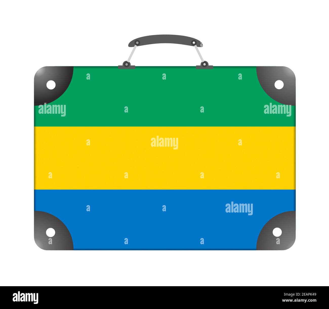 Gabón bandera de país en forma de maleta de viaje sobre un fondo blanco Foto de stock