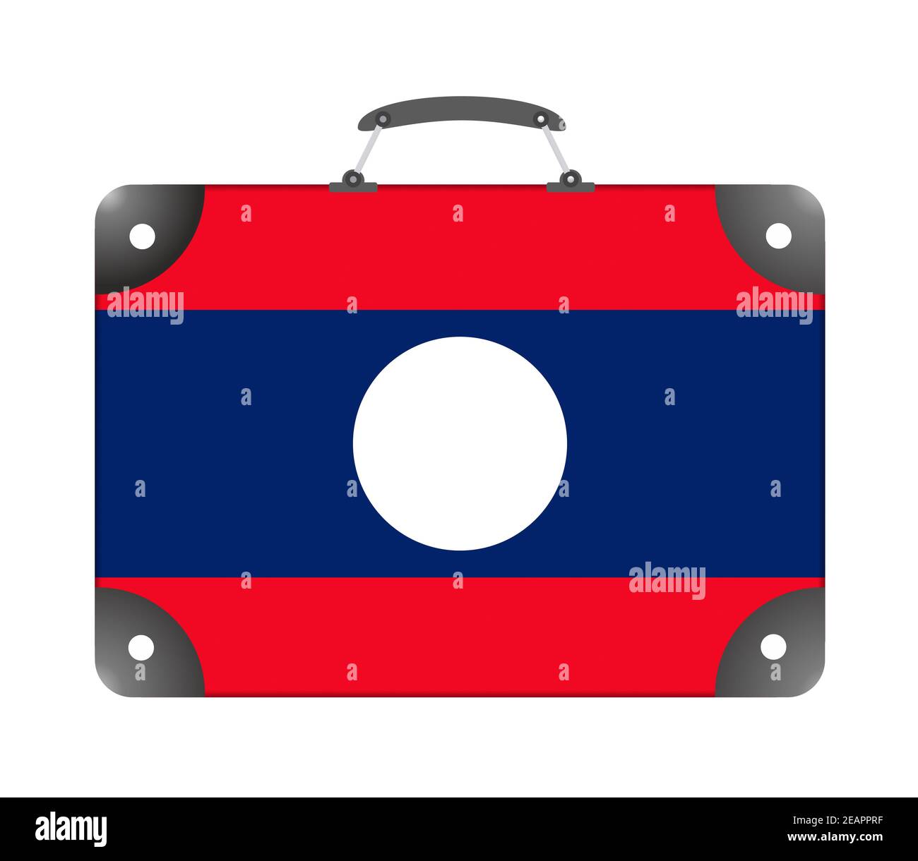 Laos bandera de país en forma de maleta de viaje sobre un fondo blanco Foto de stock