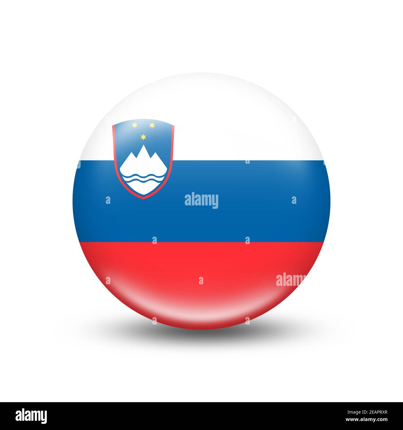 Bandera eslovena de país en esfera con sombra blanca Foto de stock
