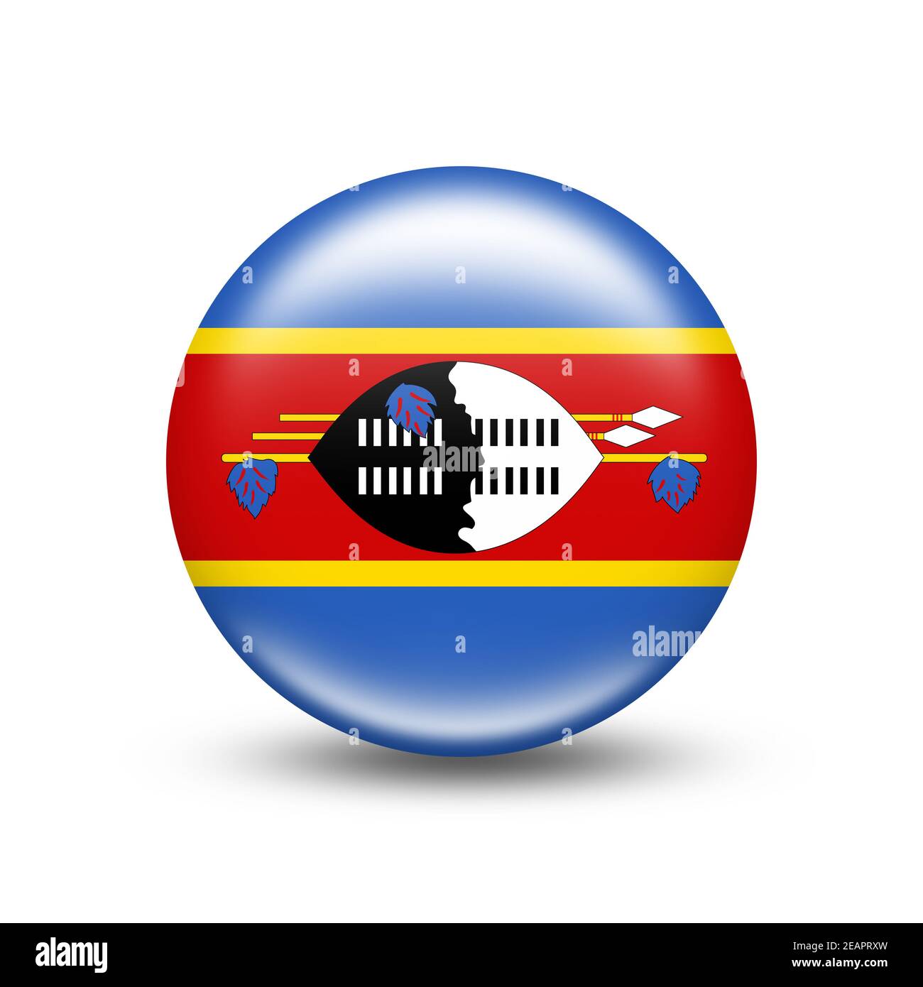Swazilandia bandera del país en la esfera con sombra blanca Foto de stock