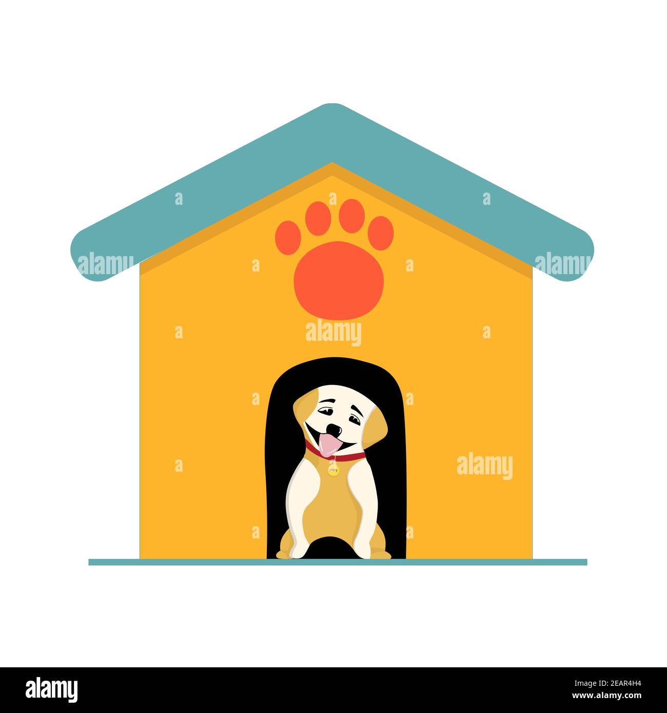 EL PERRO CERCA DE LA CABINA CASA DEL PERRO LINDO PET SOBRE FONDO
