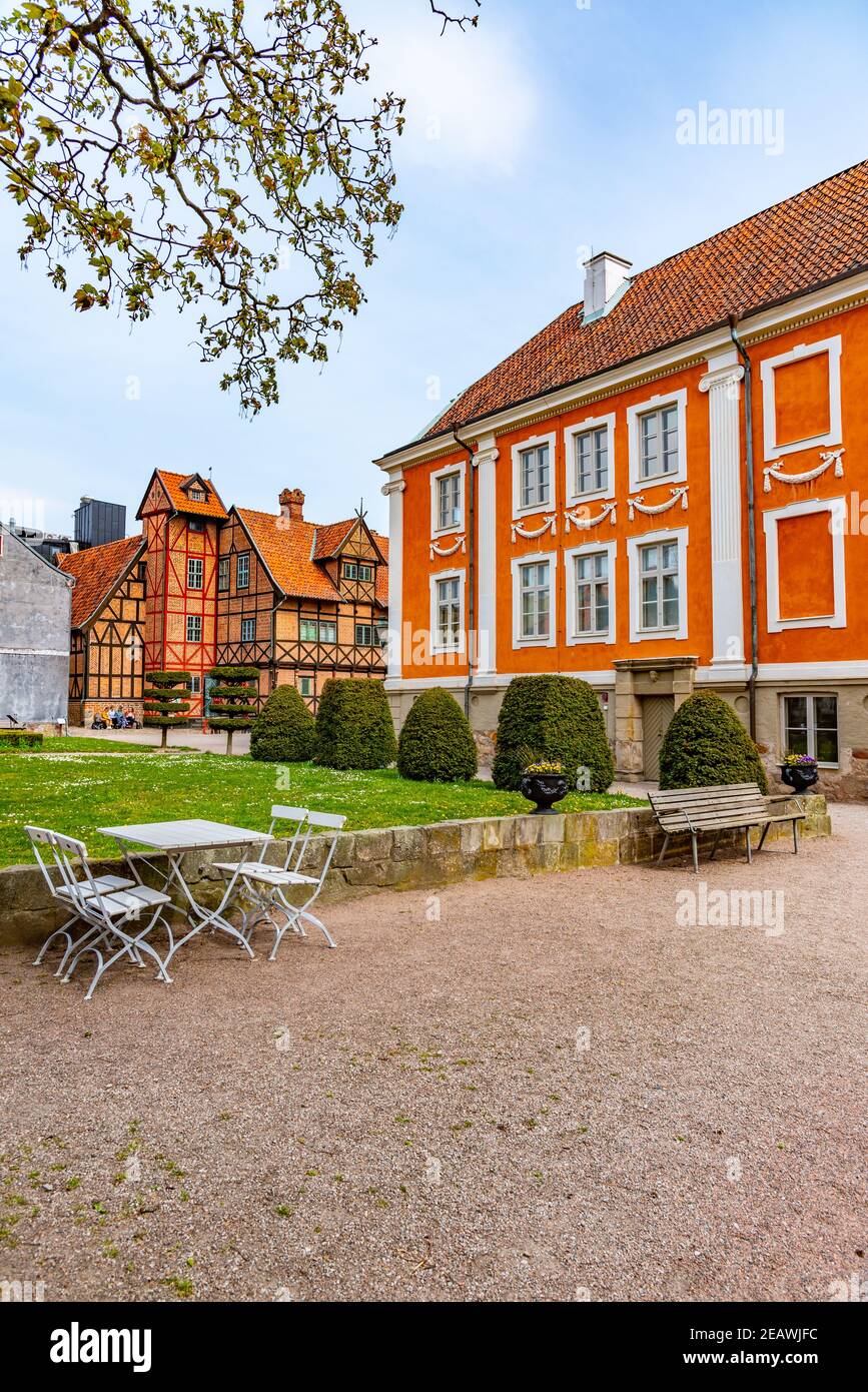 Mansiones en el museo al aire libre Kulturen Lund, Suecia Foto de stock