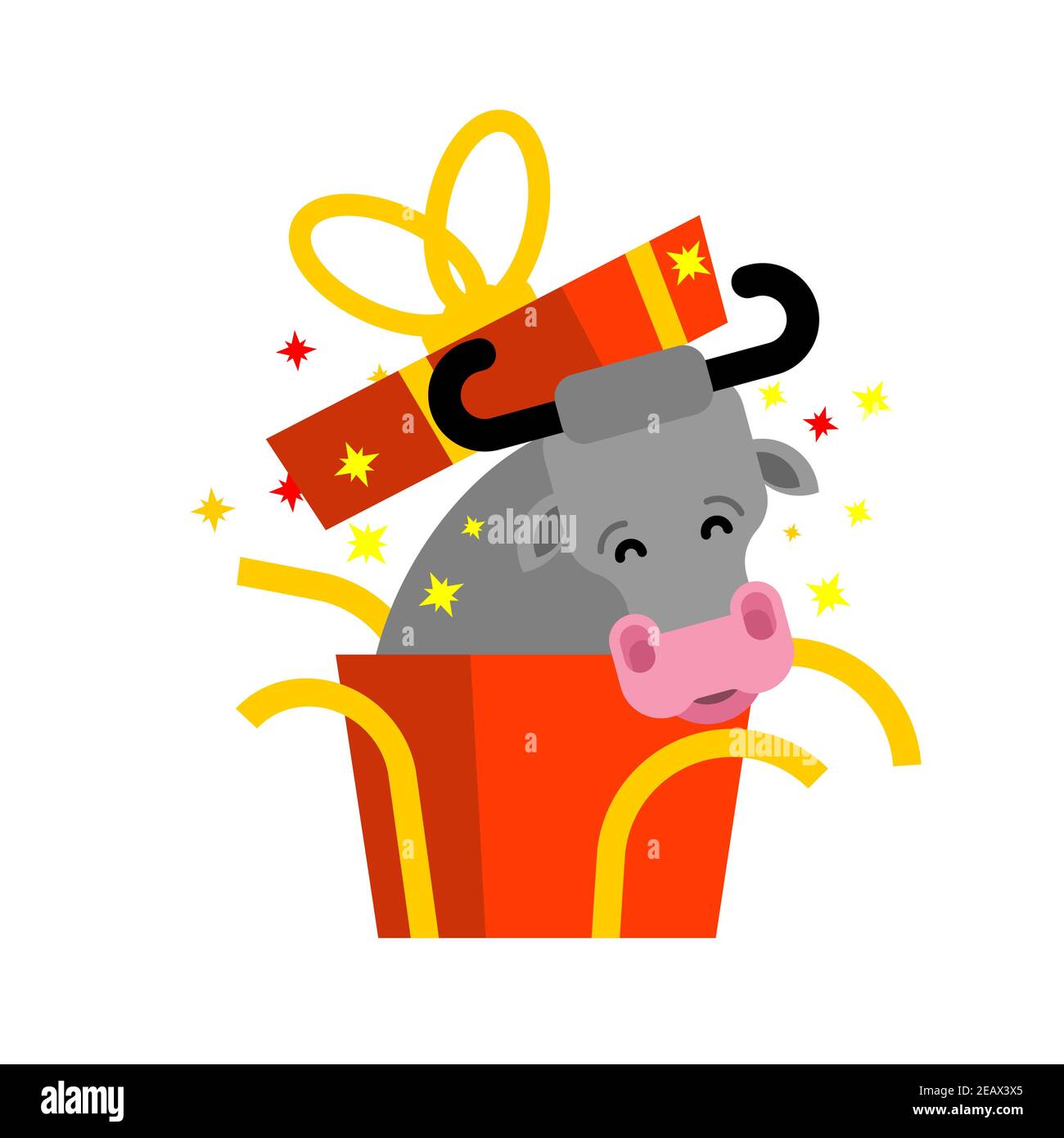 Regalo de Bull out of box. Vaca en caja de regalo. Ilustración de año nuevo  Imagen Vector de stock - Alamy