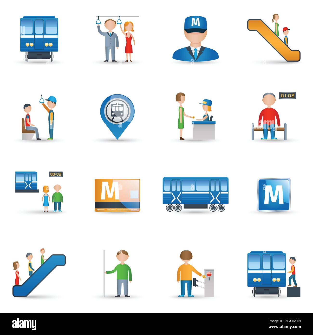 Metro metro metro subterráneo iconos de transporte público establecer ilustración vectorial aislada Ilustración del Vector