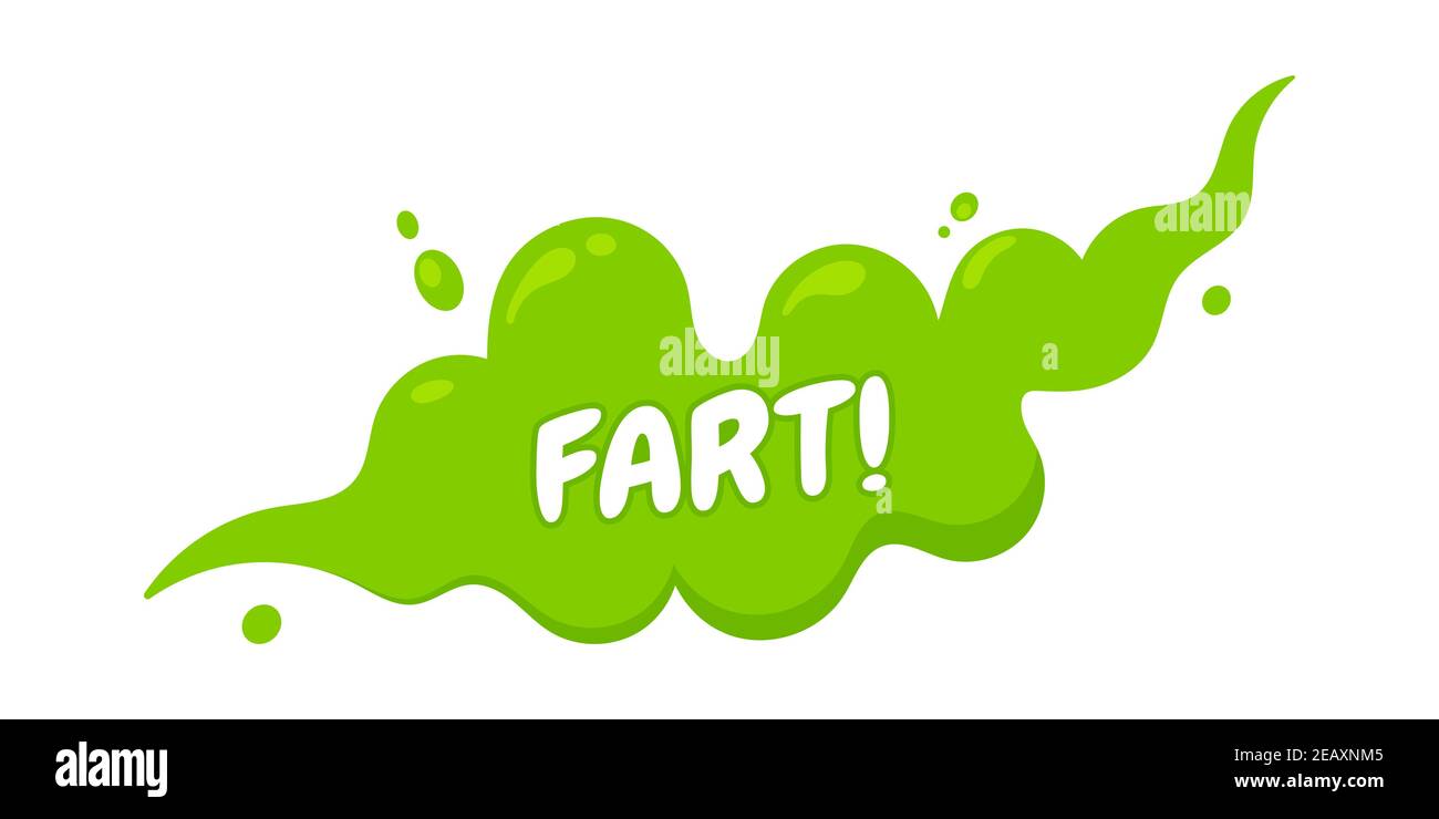Olling verde dibujos animados fart nube de estilo plano diseño ilustración vectorial con texto fart. Mal olor o olor tóxico caricatura humo nube aislada sobre blanco Ilustración del Vector