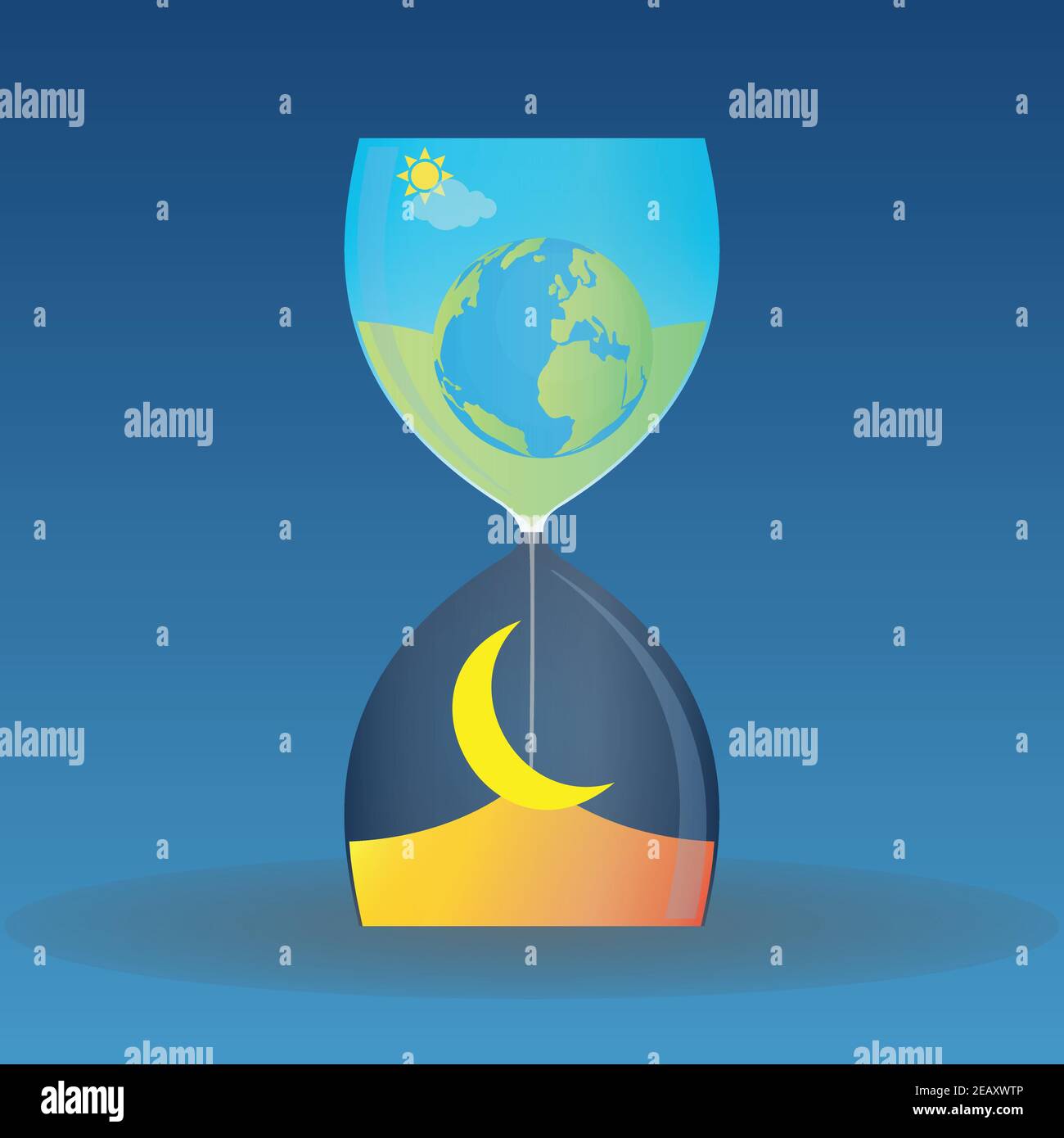 Reloj de arena con imágenes de sol de luna y tierra dentro de ella Imagen  Vector de stock - Alamy