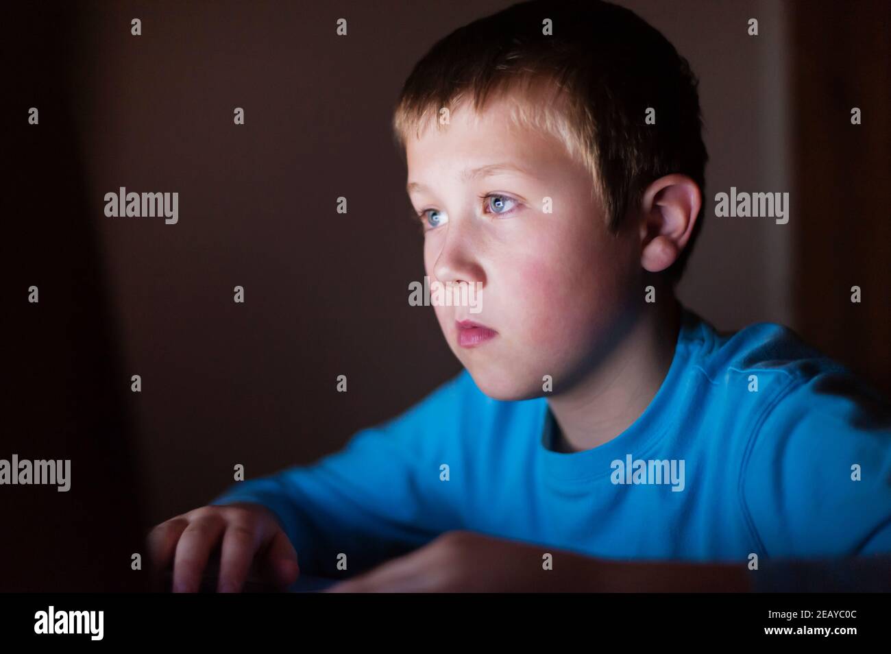 Un chico joven en Internet Foto de stock